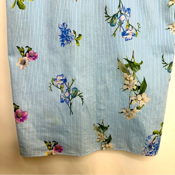 Zara Woman Blue White Pinstripe Floral Twist Knot Midi Cotton Shirt Dress Sz XS - Picture 10 of 14